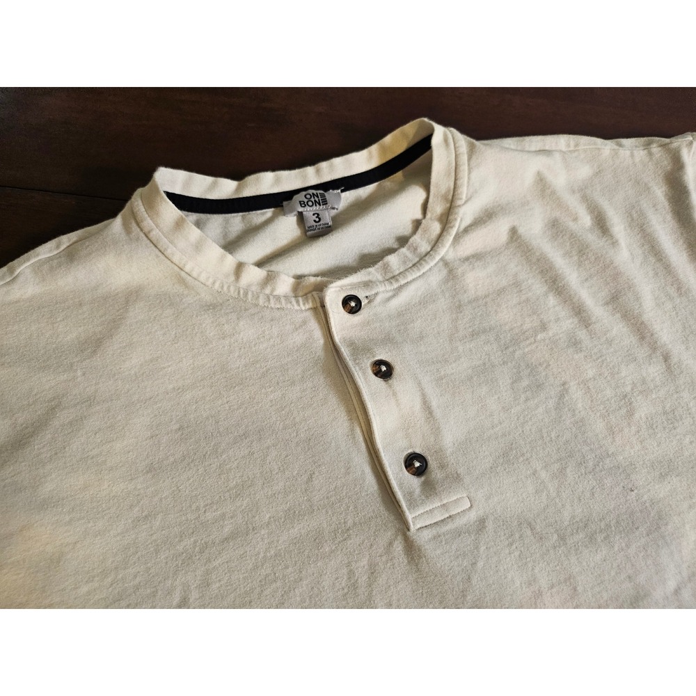 One Bone Henley Shirt Mens 3 Cream Short Sleeve Curved Hem Stretch OB1141